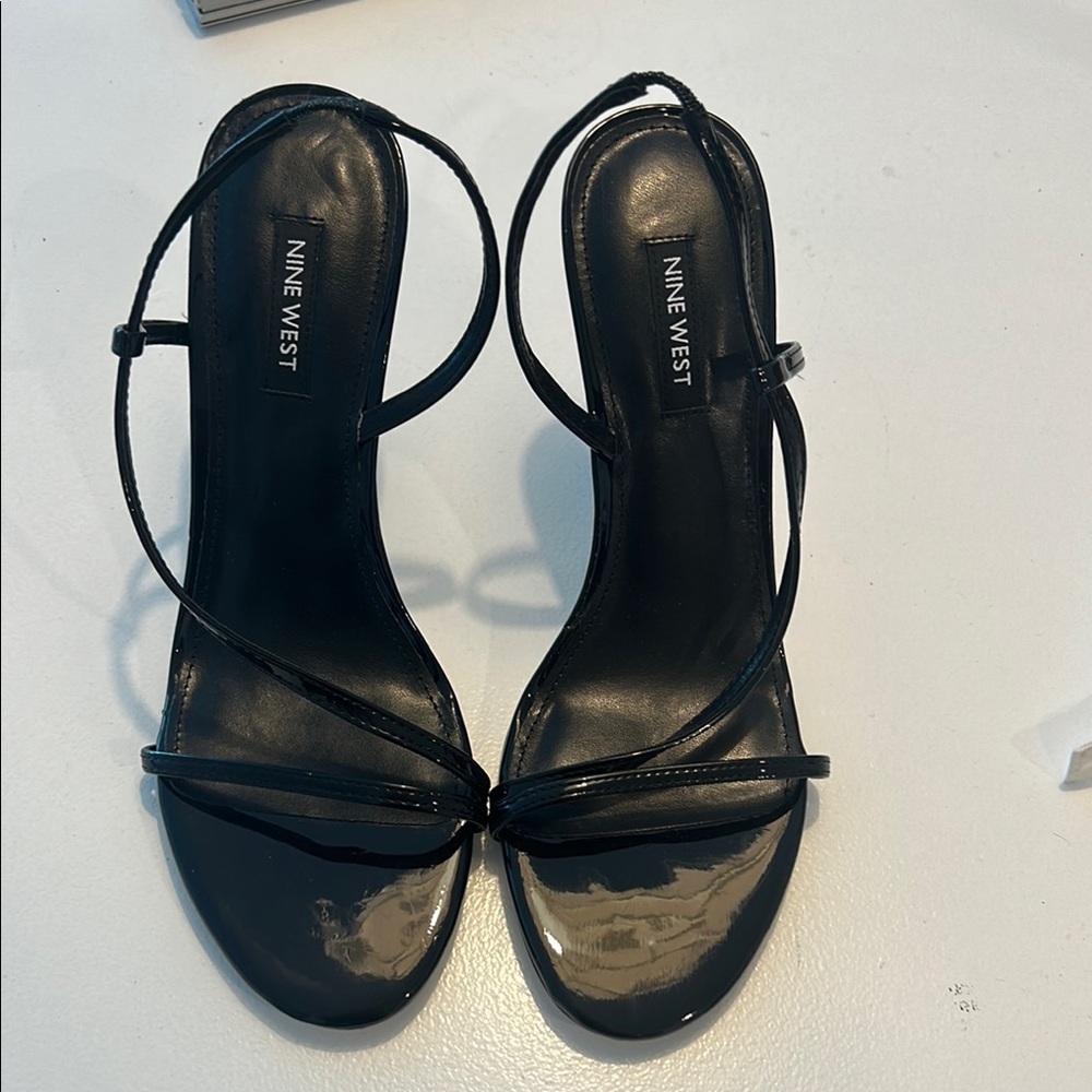 Nine West Glossy Black Strappy Heels